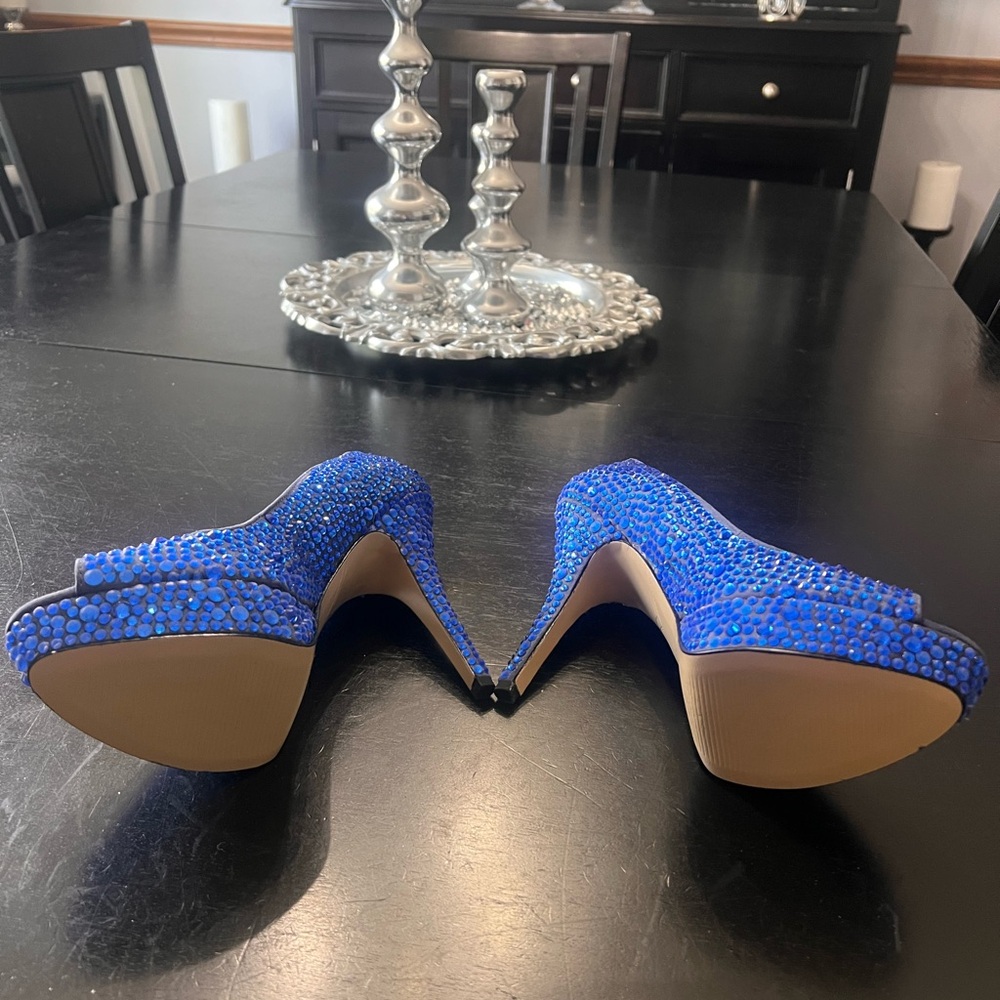 Enzo Angiolini Sparkling Blue Peep-Toe Heels - Picture 5 of 5